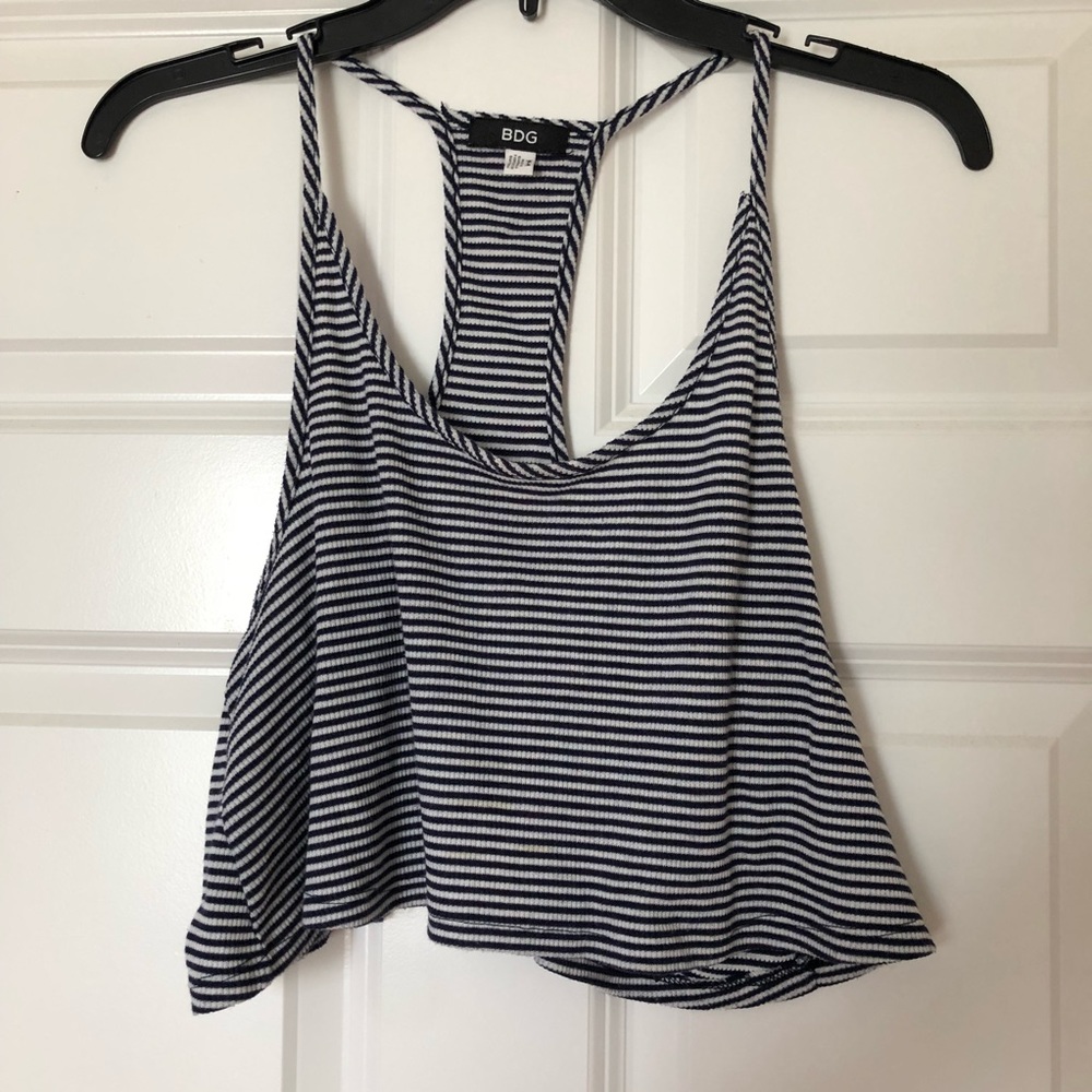 White & Navy Striped Crop Top 